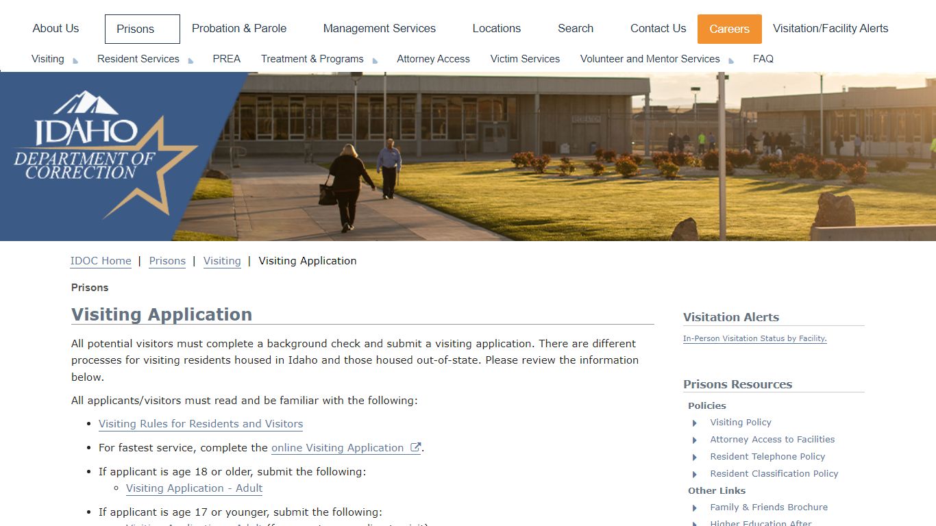 Visiting Application | Idaho Department of Correction