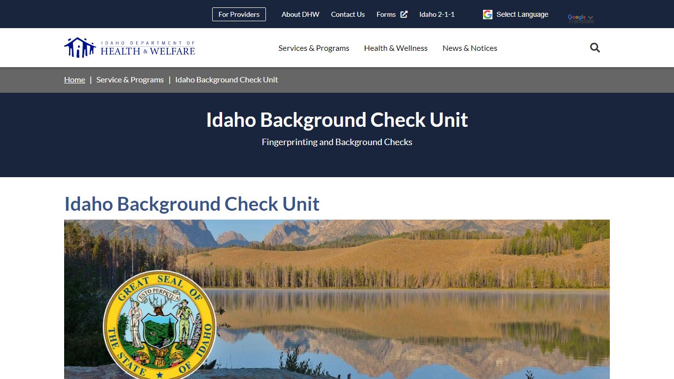 Idaho Background Check Unit | Idaho Department of Health and Welfare